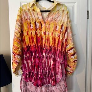 Anthropologie Yellow and Pink Tie-Dye Blouse
